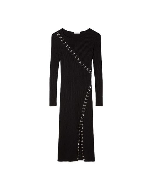 Patrizia Pepe Black Midi Glam Rock Strickkleid