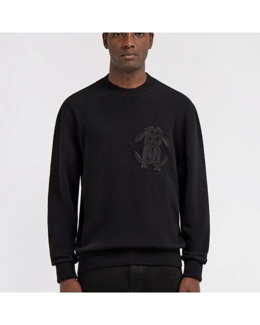 Roberto Cavalli Black Round-Neck Knitwear for men