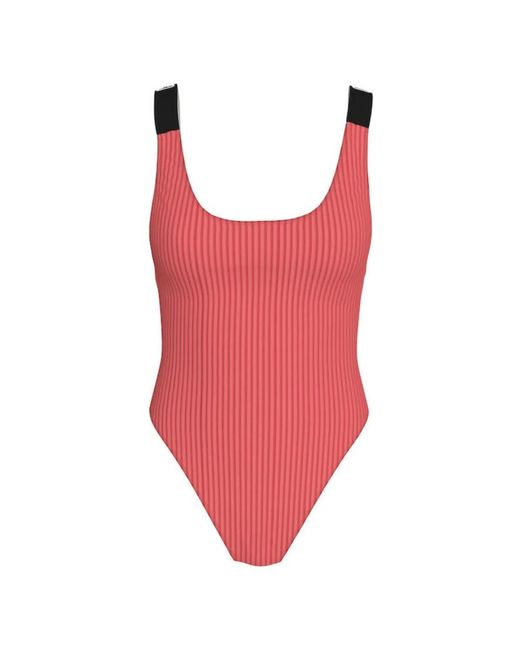 Calvin Klein Badmode ,Rood ,Nylon Scoop Back One Piece-Rp in het Red