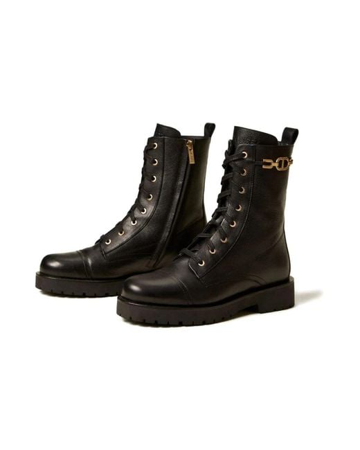 Twinset Black Lace-Up Boots