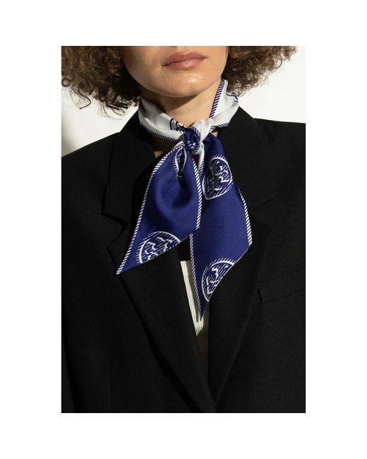 Tory Burch Blue T Monogram Ribbon Tie