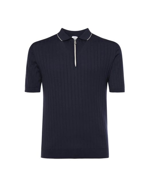Eleventy Tops ,Blauw ,Katoen Polo Met Korte Mouwen En Halve Rits in het Blue voor heren