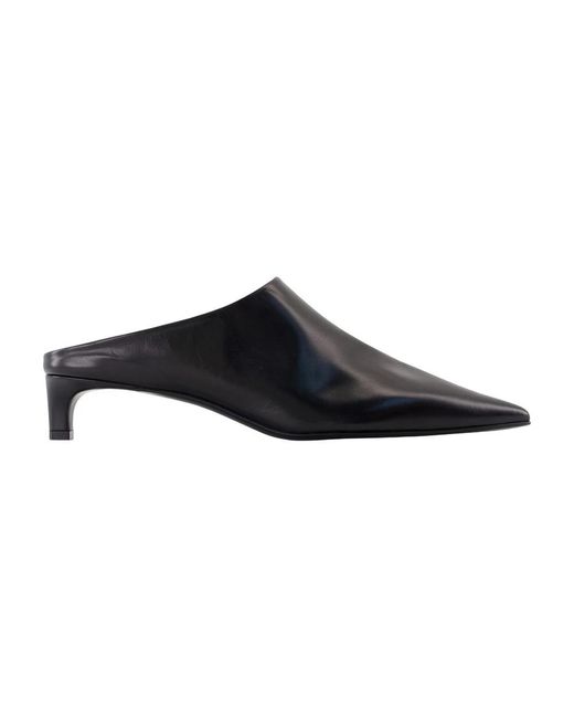 Jil Sander Zwarte Leren Puntige Neus Instap Sandalen in het Black