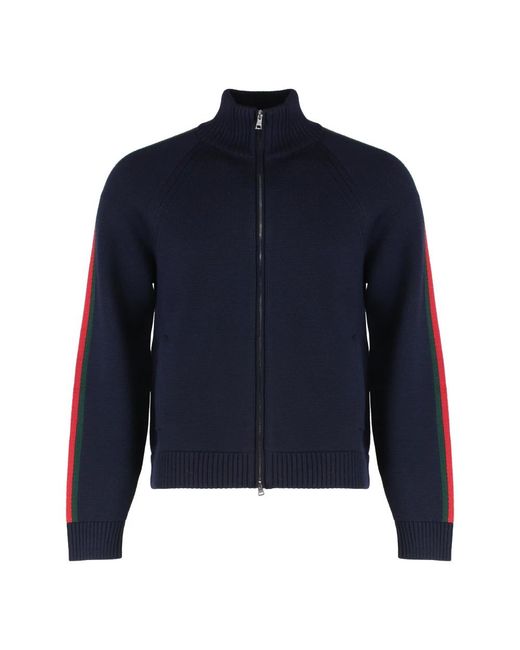 Gucci Truien & Vesten ,Blauw ,Wol Wollen Jack Met Geweven Stiksel En Ritssluiting in het Blue voor heren