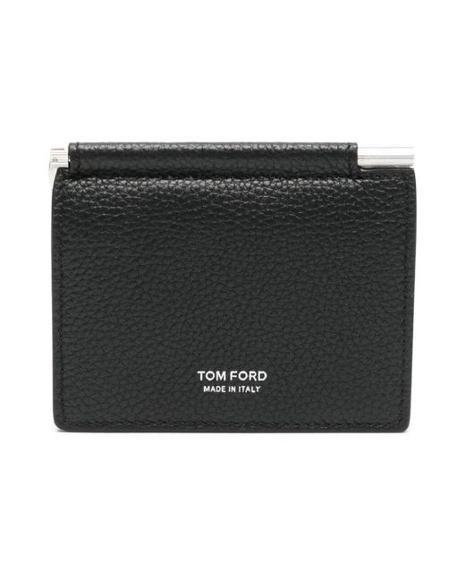 Tom Ford Faltbare Geldbörse Mit Geldklammer Aus Weichem Narbenleder, T Line in Black für Herren