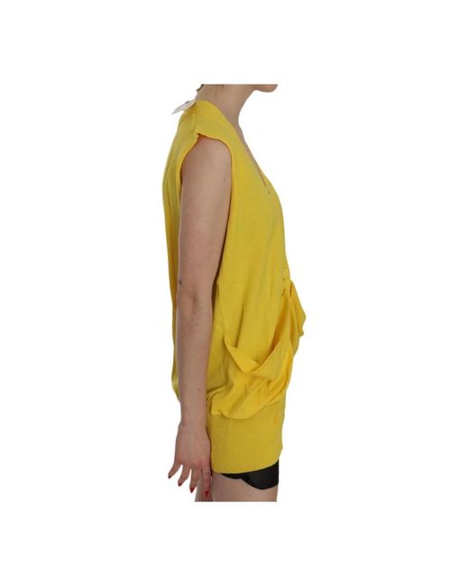 Pink Memories Truien & Vesten ,Geel ,Katoen Gele V-Hals Gebreide Cardigan Top in het Yellow