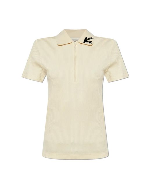 Moncler Tops ,Katoen Polo Met Applicaties in het Natural