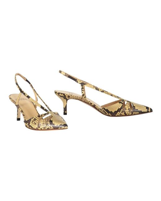 Francesco Russo Metallic Schlangenhaut spitz zulaufende slingback pumps