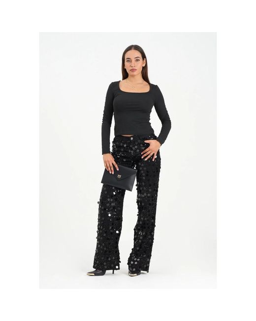 ViCOLO Jeans ,Zwart ,Pailletten Zwarte Pailletten Wijde Jeans in het Black