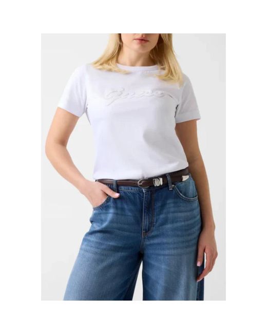 Guess 3D Script Tee in het White