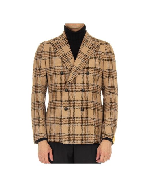 Tagliatore Jassen ,Veelkleurig ,Wol Wollen Double-Breasted Prince Of Wales Jas in het Brown voor heren