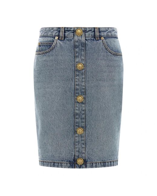 Denim Skirts Balmain de color Blue