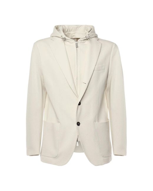 Eleventy Jassen ,Katoen Hooded Single Breasted Jacket in het White voor heren