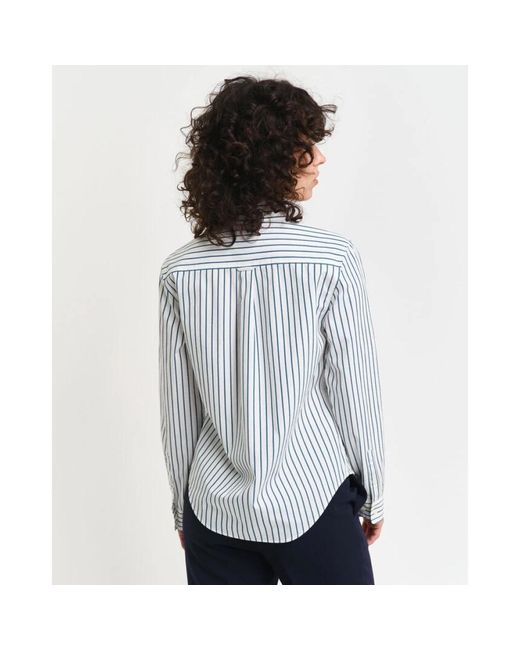 Gant Overhemden ,Wit ,Katoen Regular Fit Gestreept Poplin Overhemd in het Gray