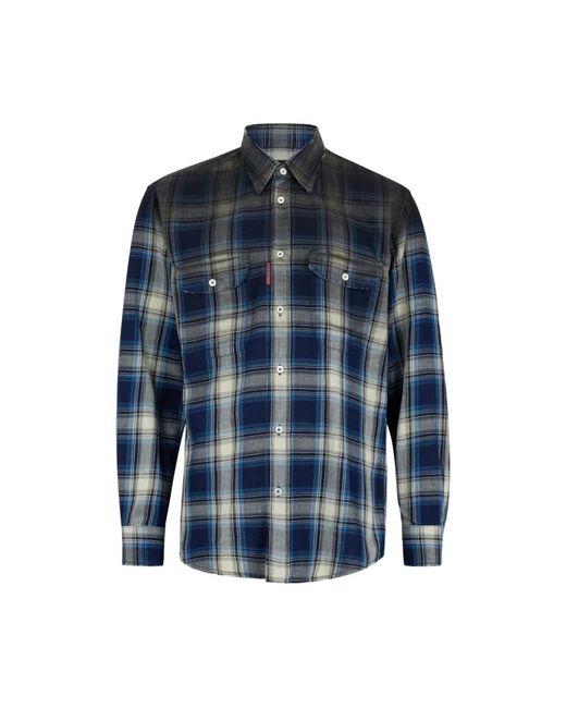 DSquared² Overhemden ,Blauw ,Katoen Shirt Met Ruitpatroon in het Blue voor heren