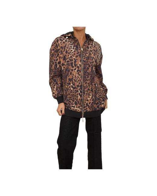 Liu Jo Jassen ,Veelkleurig ,Nylon Animal Print Nylon Jacket in het Black