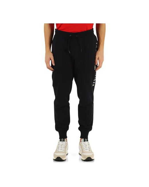 Pantalone sportivo in cotone con ricamo logo di Tommy Hilfiger in Black da Uomo