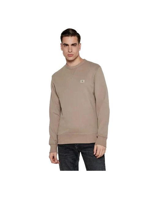 Calvin Klein Baumwoll Langarm Pullover in Natural für Herren
