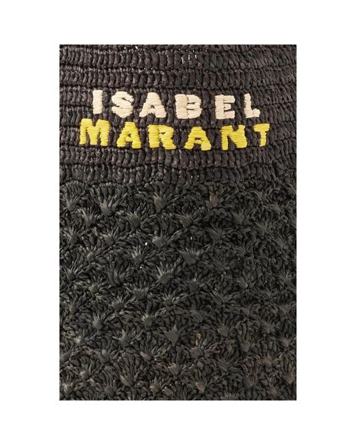 Isabel Marant Black Handgewebte raffia-tote-tasche mit gesticktem logo