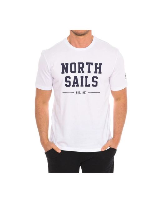 North Sails Tops ,Wit ,Katoen T-Shirt Met Korte Mouwen En Geribbelde Afwerking in het White voor heren