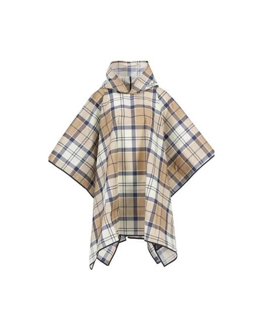 Barbour Metallic Beiger Regenponcho Mit Tartanmuster