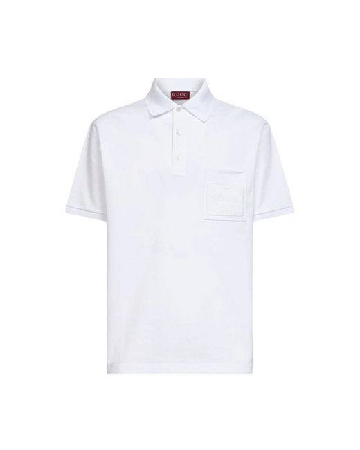 Gucci Tops ,Wit ,Katoen Piqué Polo Shirt Van Katoen Met Borduursel in het White voor heren