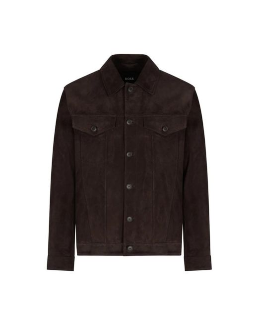 HUGO Black Leather Jackets for men