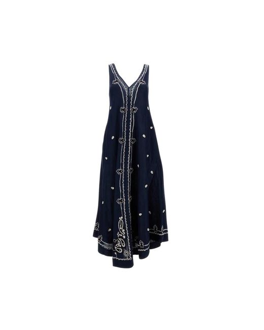 P.A.R.O.S.H. Kleedjes ,Blauw ,Linnen Embroidered Linen Long Dress in het Blue