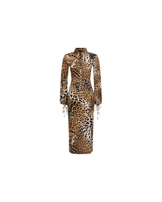Roberto Cavalli Metallic Ikonsiches leopardenmuster midi kleid