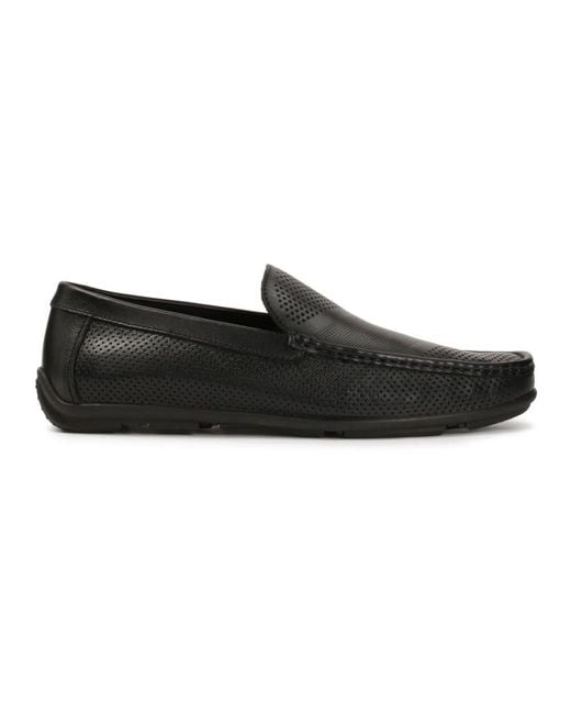 Kazar Schwarze Leder-Mokassins Mit Perforationen Verziert in Black für Herren