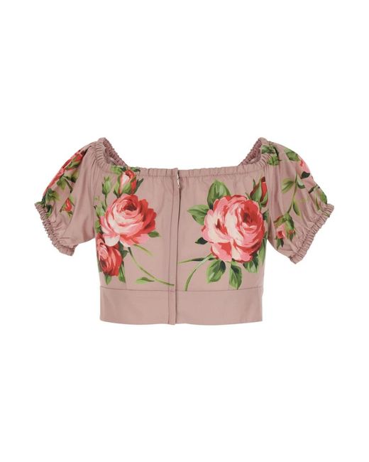 Dolce & Gabbana Rose Bouquet-Print Cotton Top in het Red