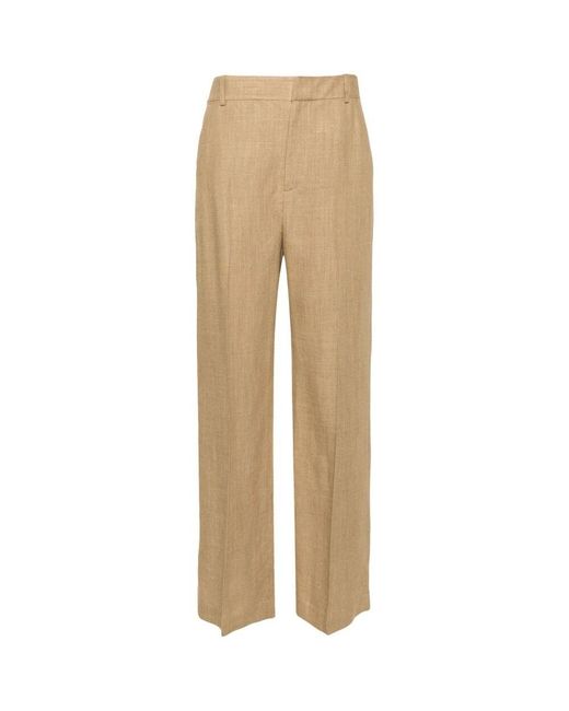 Pantaloni in lino e seta a vita alta di Ralph Lauren in Natural