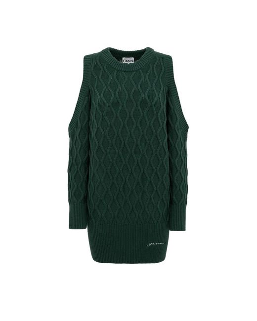 Ganni Green Open Shoulder Sweater