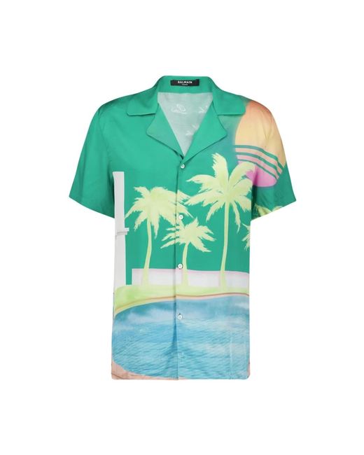 Balmain Green Short Sleeve Shirts for men