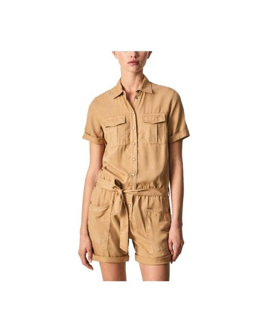 Pepe Jeans Jumpsuits & Playsuits ,Mono Korte Safaristes in het Brown