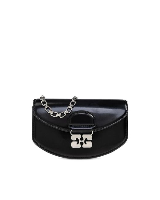 Ganni Zwarte Halvemaan Ketting Klem Tas in het Black