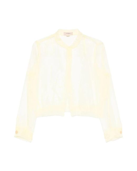 Giallo collo rotondo polsini con bottoni cappotto di Twinset in White