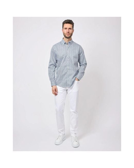 Bugatti Blaues Langarmhemd Mit All-Over-Print in Blue für Herren
