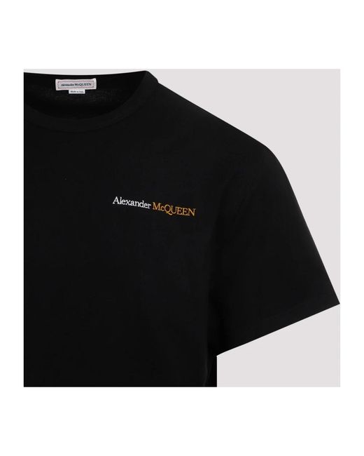 Alexander McQueen Schwarzes baumwoll-t-shirt mit besticktem logo in Black für Herren
