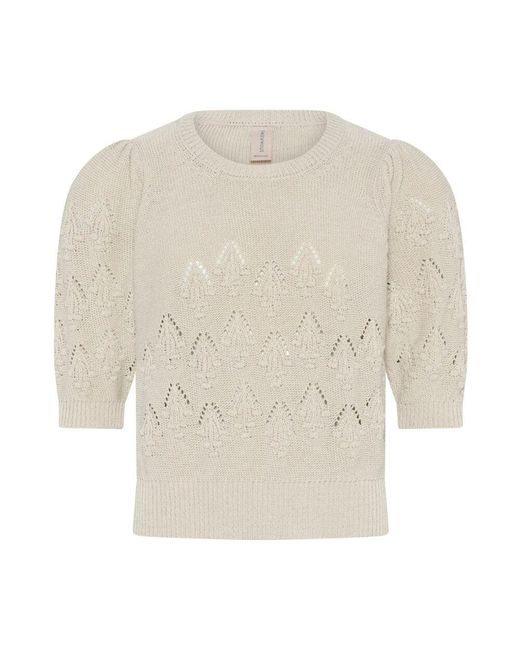 Skovhuus White Offener Strickpullover Mit Kurzen Ärmeln
