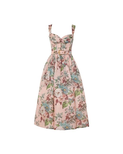 Zimmermann Multicolor Rosa midi-kleid mit schleifen-trägern