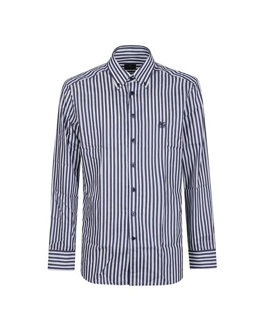 Etro Roma Logo Button-Down Long Sleeve Shirt in het Blue voor heren