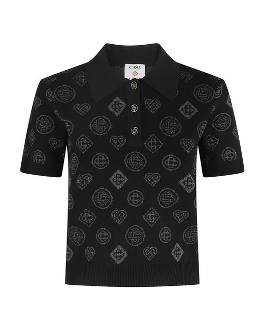 Casablanca Black City Jacquard Polo With Classic Collar And Buttoned Neckline