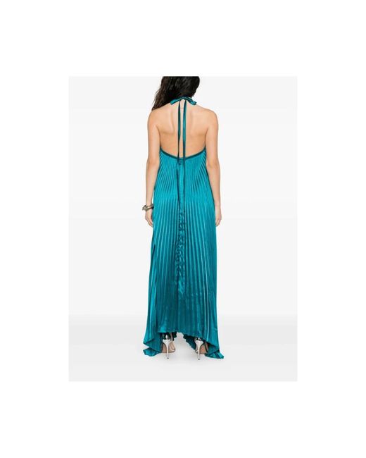 L'idée Blue Halterneck Asymmetrisches Saum Kleid