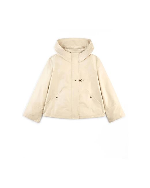 Fay Jassen ,Polyester Korte Parka Met Capuchon En Zakken in het Natural
