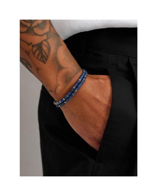 Nialaya Lapis Heishi Wrap Bracelet With Lock in Blue für Herren