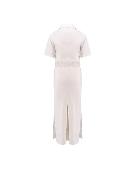 Brunello Cucinelli White Weiße Midi-Kleid Mit Knopfverschluss