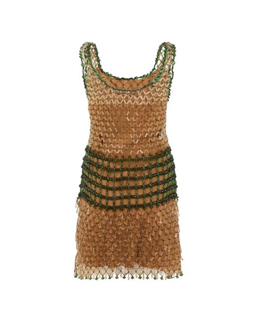 Alberta Ferretti Korte Jurk Met Steentjes in het Brown