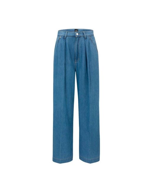 Boss jeans donna largo con pence denim wide leg 50509285 colore blu denim di Boss in Blue