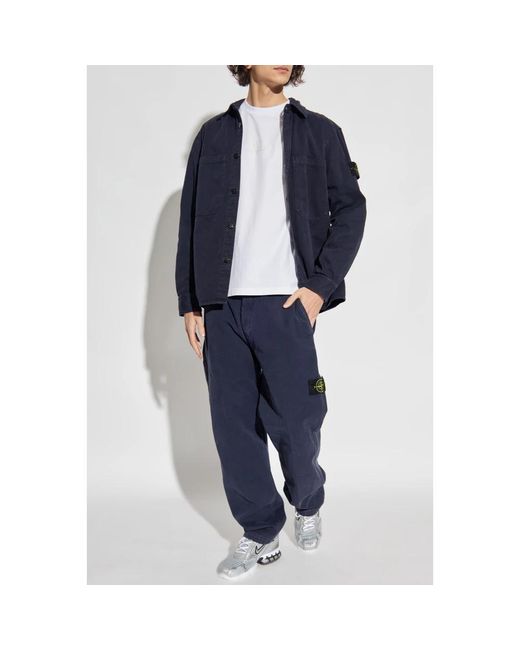 Stone Island Blue Straight Trousers for men